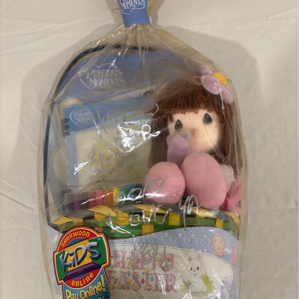 Precious Moments Pink, Brown & Yellow Plush Doll in Easter Basket